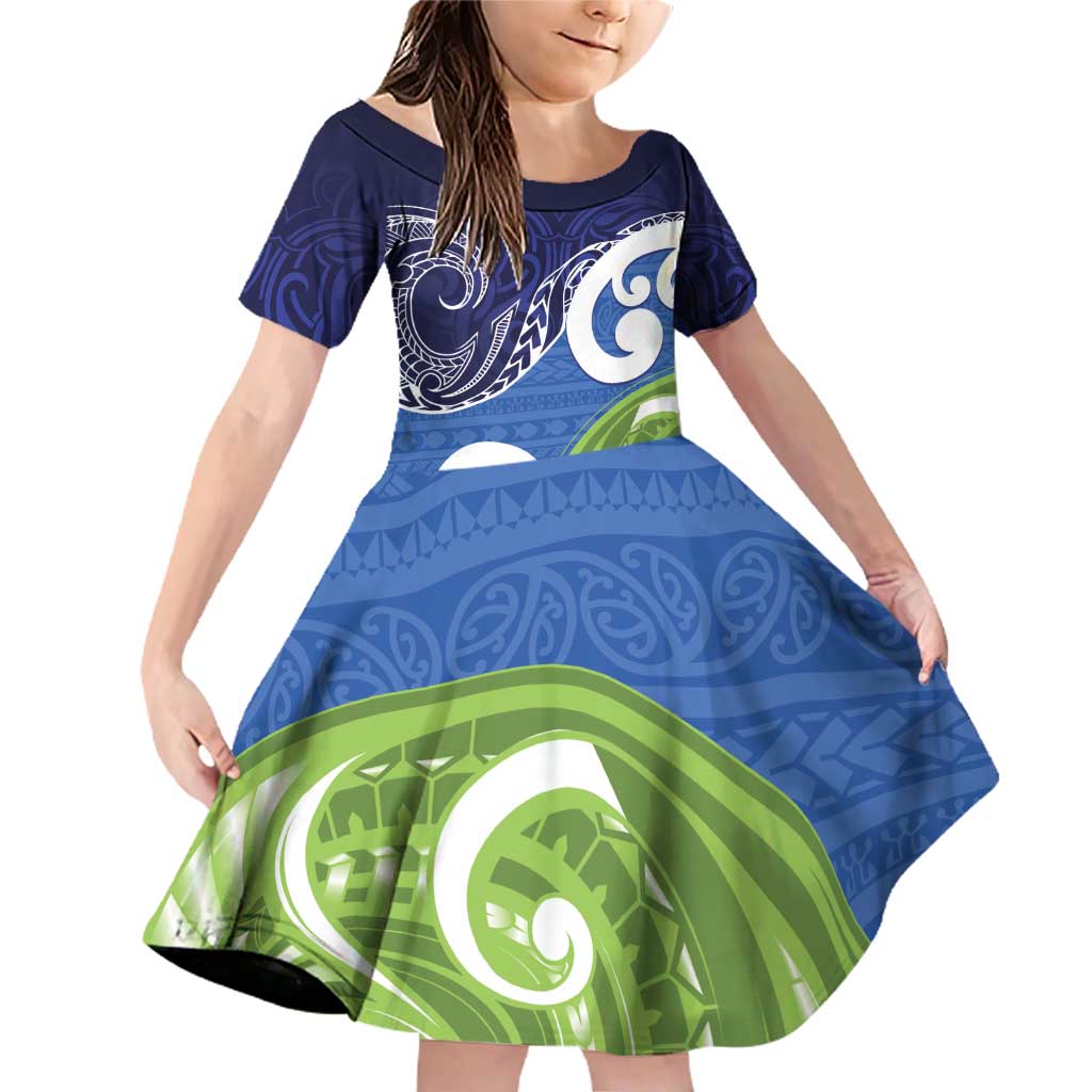 Southland New Zealand Family Matching Off Shoulder Short Dress and Hawaiian Shirt Maori Koru Flag Color