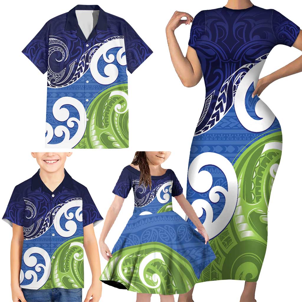 Southland New Zealand Family Matching Short Sleeve Bodycon Dress and Hawaiian Shirt Maori Koru Flag Color LT14 - Polynesian Pride
