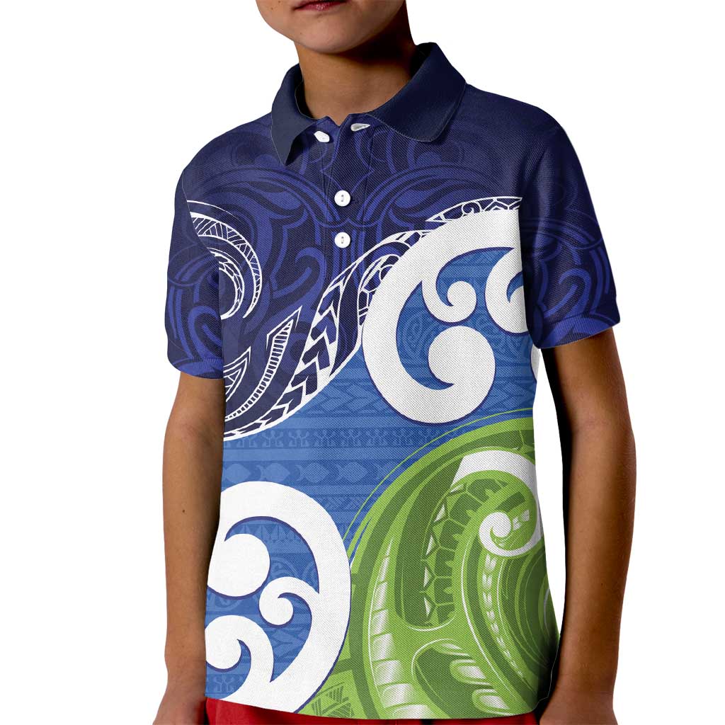 Southland New Zealand Kid Polo Shirt Maori Koru Flag Color LT14 Kid Blue - Polynesian Pride