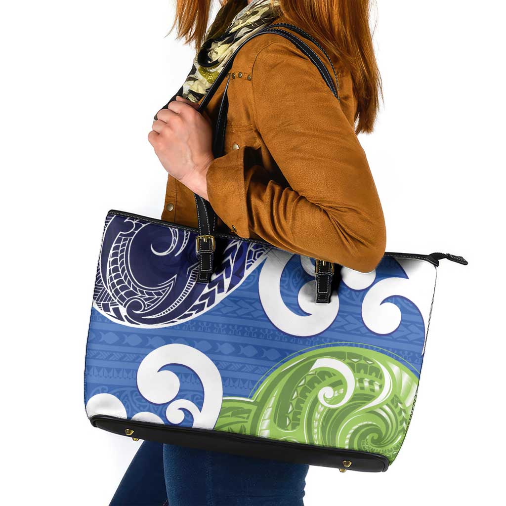 Southland New Zealand Leather Tote Bag Maori Koru Flag Color LT14 Blue - Polynesian Pride