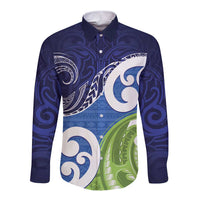 Southland New Zealand Long Sleeve Button Shirt Maori Koru Flag Color LT14 Unisex Blue - Polynesian Pride