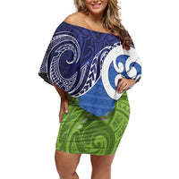 Southland New Zealand Off Shoulder Short Dress Maori Koru Flag Color