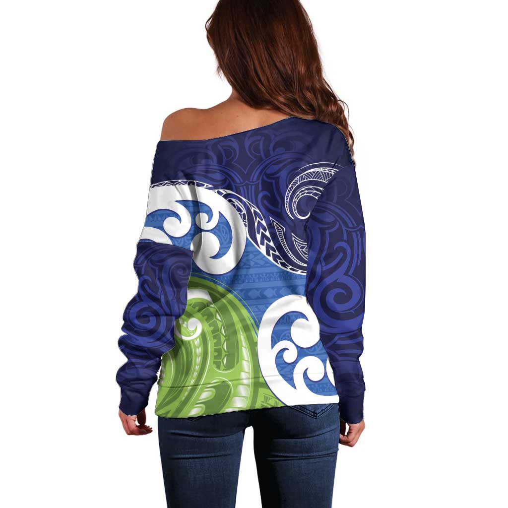 Southland New Zealand Off Shoulder Sweater Maori Koru Flag Color