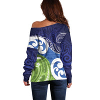 Southland New Zealand Off Shoulder Sweater Maori Koru Flag Color