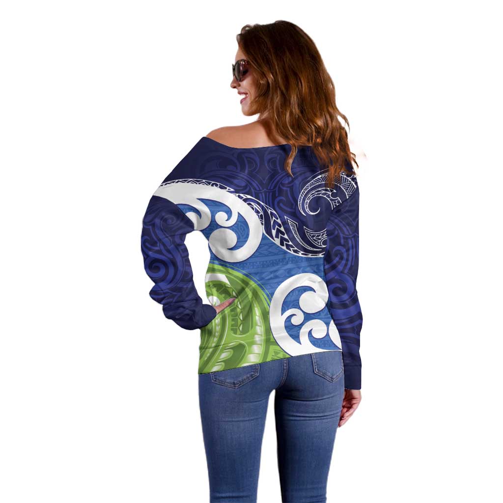 Southland New Zealand Off Shoulder Sweater Maori Koru Flag Color