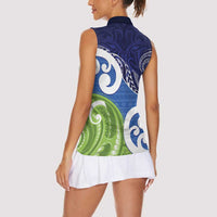 Southland New Zealand Women Sleeveless Polo Shirt Maori Koru Flag Color