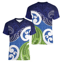 Southland New Zealand Women V-Neck T-Shirt Maori Koru Flag Color LT14 - Polynesian Pride