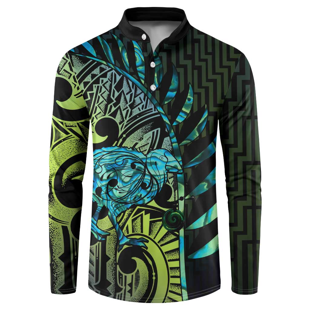 Southland Takehe Pounama Button Sweatshirt Aotearoa Poutama Paua Shell Fern LT14 Black - Polynesian Pride