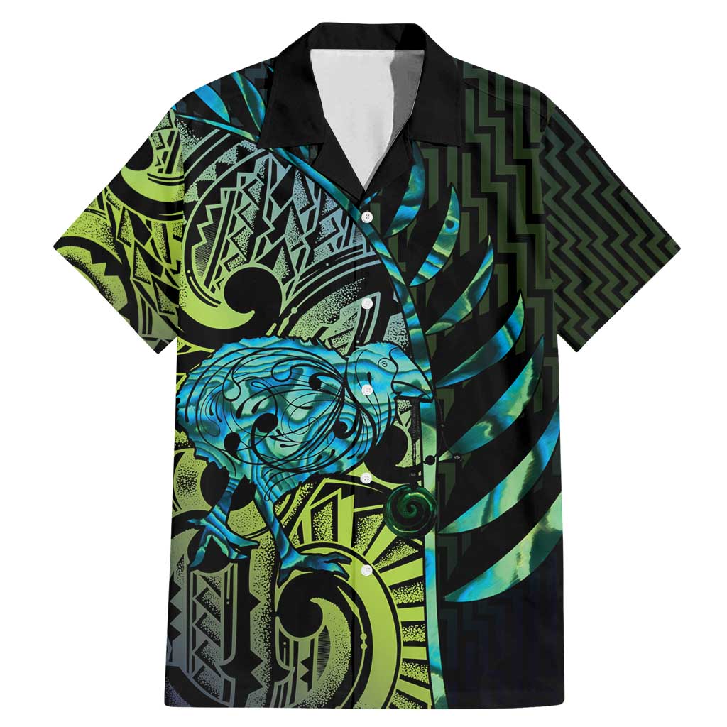 Southland Takehe Pounama Family Matching Mermaid Dress and Hawaiian Shirt Aotearoa Poutama Paua Shell Fern LT14 Dad's Shirt - Short Sleeve Black - Polynesian Pride