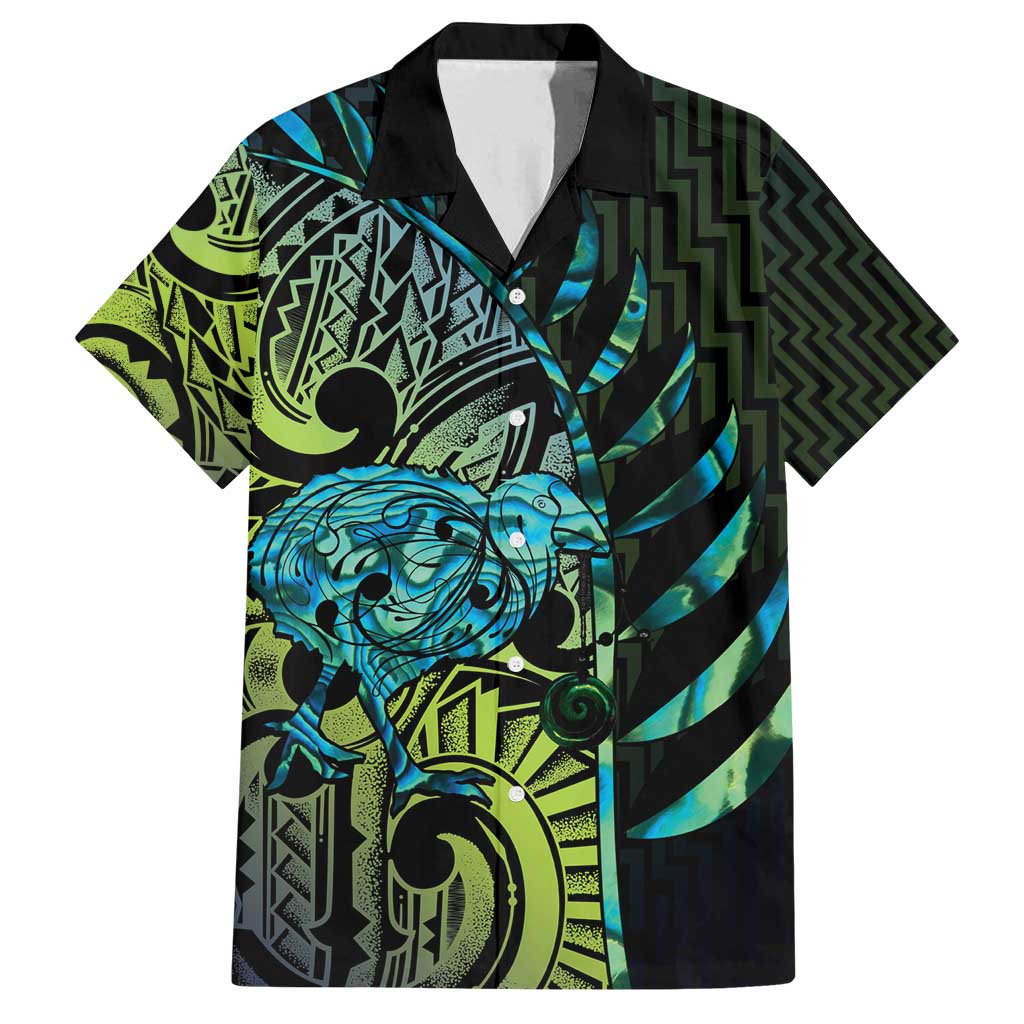 Southland Takehe Pounama Family Matching Puletasi and Hawaiian Shirt Aotearoa Poutama Paua Shell Fern LT14 Dad's Shirt - Short Sleeve Black - Polynesian Pride