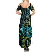 Southland Takehe Pounama Family Matching Summer Maxi Dress and Hawaiian Shirt Aotearoa Poutama Paua Shell Fern LT14 - Polynesian Pride