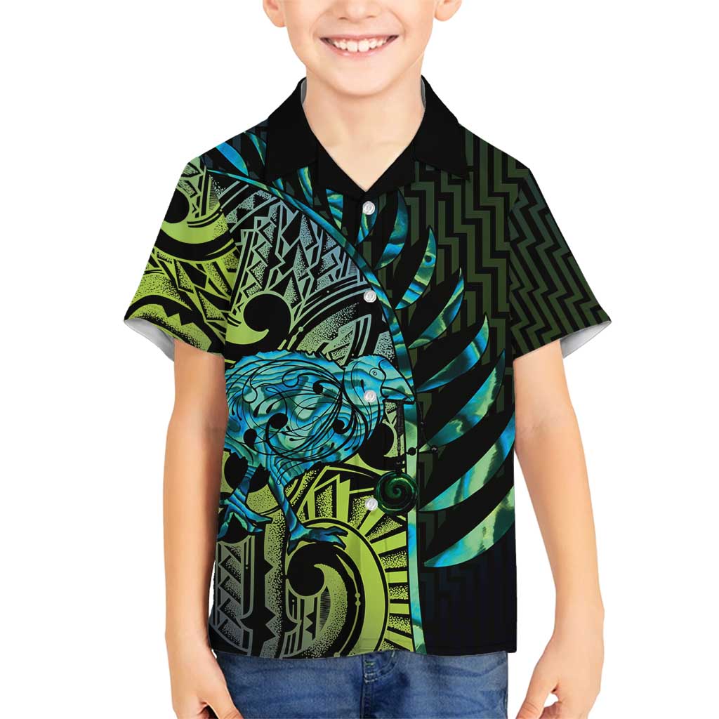 Southland Takehe Pounama Family Matching Summer Maxi Dress and Hawaiian Shirt Aotearoa Poutama Paua Shell Fern LT14 Son's Shirt Black - Polynesian Pride