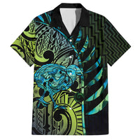 Southland Takehe Pounama Family Matching Tank Maxi Dress and Hawaiian Shirt Aotearoa Poutama Paua Shell Fern LT14 Dad's Shirt - Short Sleeve Black - Polynesian Pride