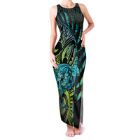 Southland Takehe Pounama Family Matching Tank Maxi Dress and Hawaiian Shirt Aotearoa Poutama Paua Shell Fern LT14 Mom's Dress Black - Polynesian Pride