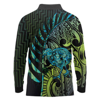 Southland Takehe Pounama Long Sleeve Polo Shirt Aotearoa Poutama Paua Shell Fern LT14 - Polynesian Pride