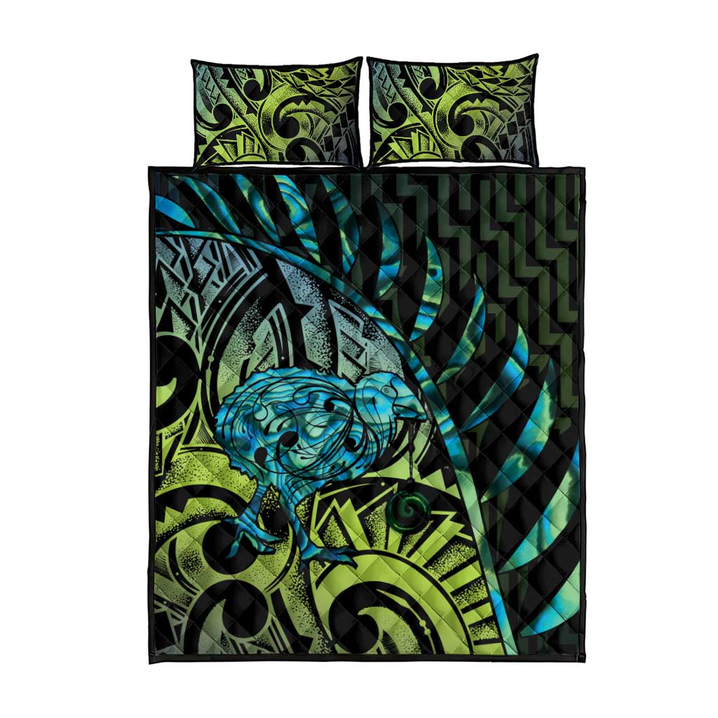 Southland Takehe Pounama Quilt Bed Set Aotearoa Poutama Paua Shell Fern