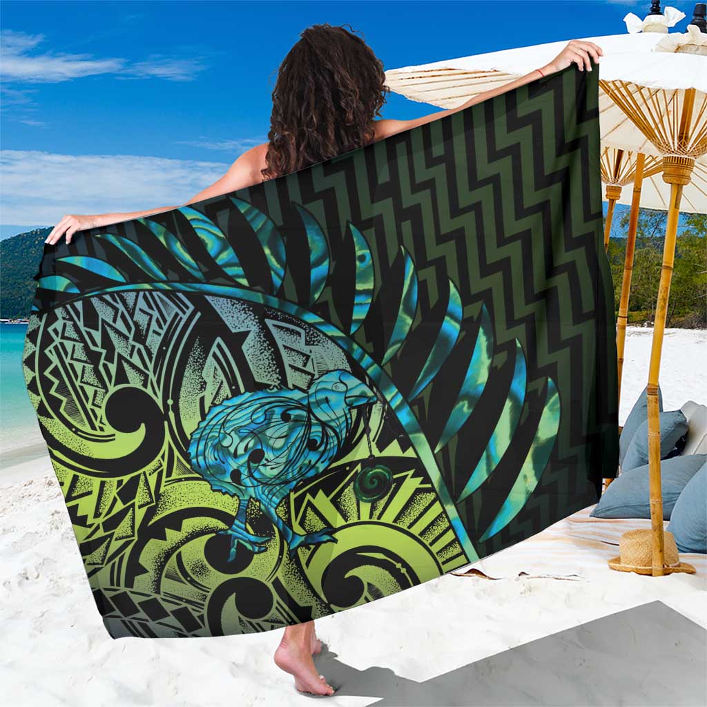 Southland Takehe Pounama Sarong Aotearoa Poutama Paua Shell Fern LT14 One Size 44 x 66 inches Black - Polynesian Pride