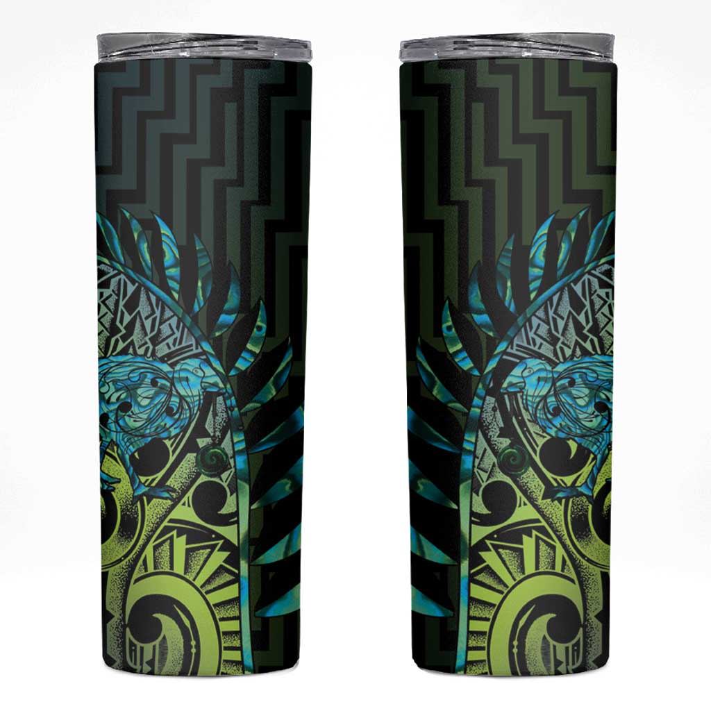 Southland Takehe Pounama Skinny Tumbler Aotearoa Poutama Paua Shell Fern LT14 Black - Polynesian Pride