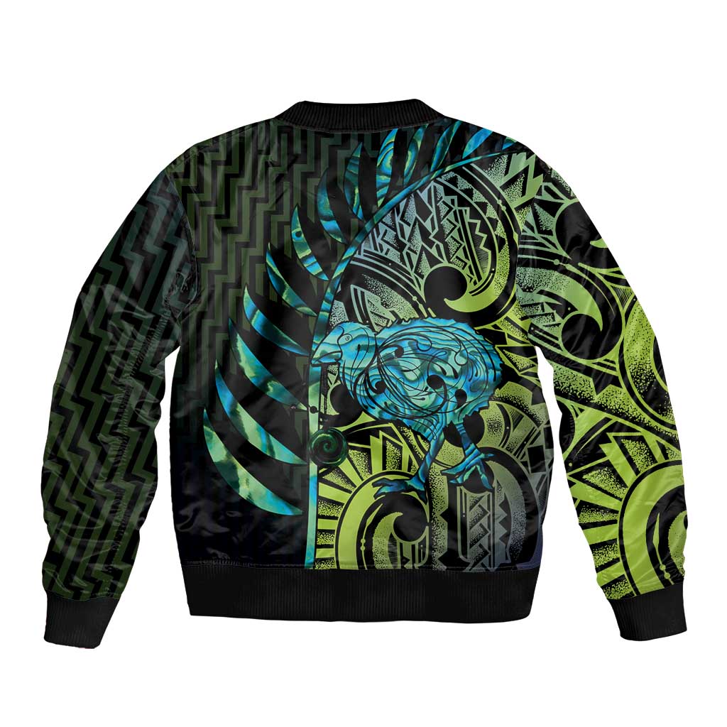 Southland Takehe Pounama Sleeve Zip Bomber Jacket Aotearoa Poutama Paua Shell Fern LT14 - Polynesian Pride