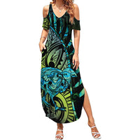Southland Takehe Pounama Summer Maxi Dress Aotearoa Poutama Paua Shell Fern