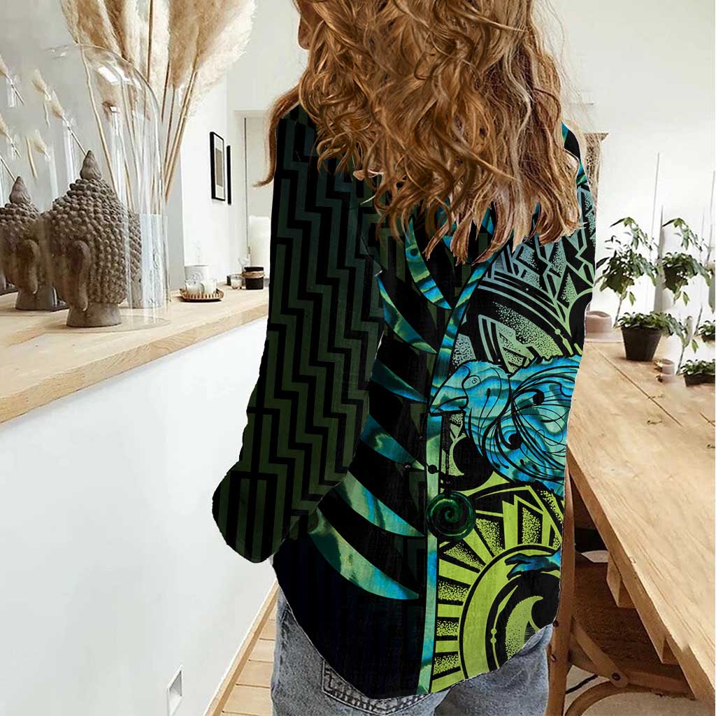 Southland Takehe Pounama Women Casual Shirt Aotearoa Poutama Paua Shell Fern