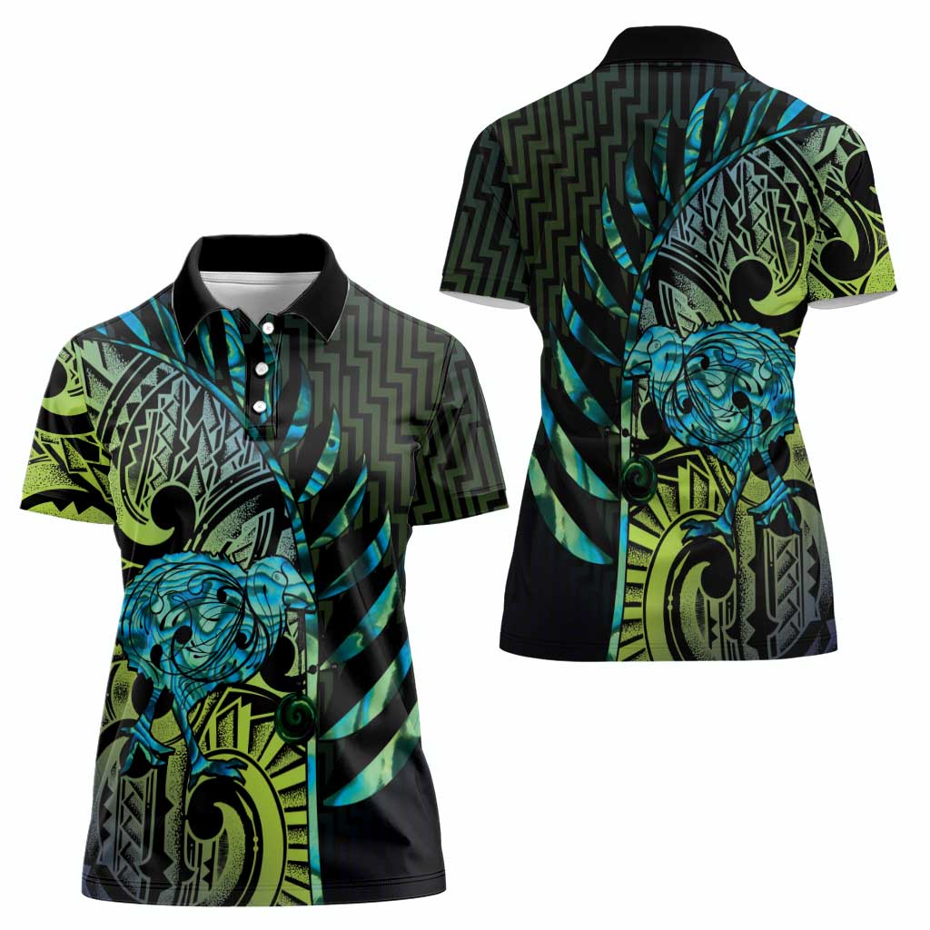 Southland Takehe Pounama Women Polo Shirt Aotearoa Poutama Paua Shell Fern