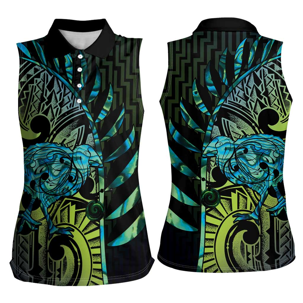 Southland Takehe Pounama Women Sleeveless Polo Shirt Aotearoa Poutama Paua Shell Fern LT14 - Polynesian Pride