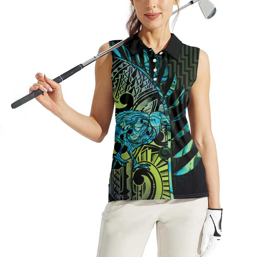 Southland Takehe Pounama Women Sleeveless Polo Shirt Aotearoa Poutama Paua Shell Fern LT14 - Polynesian Pride