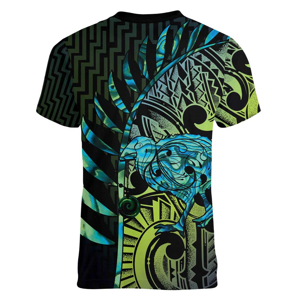 Southland Takehe Pounama Women V-Neck T-Shirt Aotearoa Poutama Paua Shell Fern LT14 - Polynesian Pride