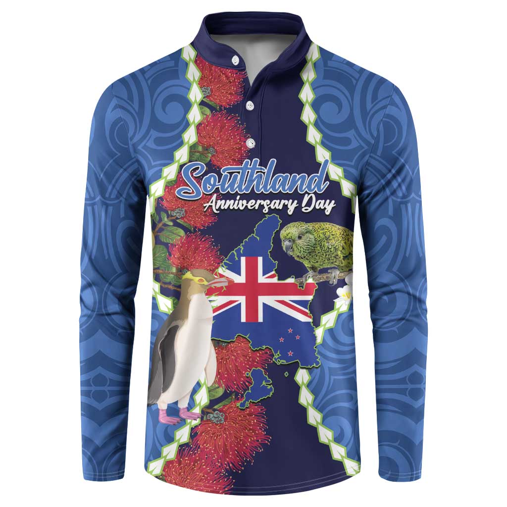 Southland Anniversary Day Button Sweatshirt Murihiku 1861 Maori Bird Mix Pohutukawa