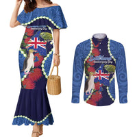 Southland Anniversary Day Couples Matching Mermaid Dress and Long Sleeve Button Shirt Murihiku 1861 Maori Bird Mix Pohutukawa