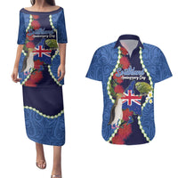 Southland Anniversary Day Couples Matching Puletasi and Hawaiian Shirt Murihiku 1861 Maori Bird Mix Pohutukawa
