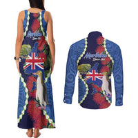 Southland Anniversary Day Couples Matching Tank Maxi Dress and Long Sleeve Button Shirt Murihiku 1861 Maori Bird Mix Pohutukawa