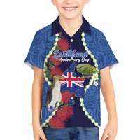 Southland Anniversary Day Family Matching Long Sleeve Bodycon Dress and Hawaiian Shirt Murihiku 1861 Maori Bird Mix Pohutukawa LT14 Son's Shirt Blue - Polynesian Pride