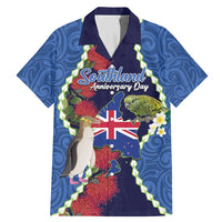 Southland Anniversary Day Family Matching Mermaid Dress and Hawaiian Shirt Murihiku 1861 Maori Bird Mix Pohutukawa LT14 Dad's Shirt - Short Sleeve Blue - Polynesian Pride