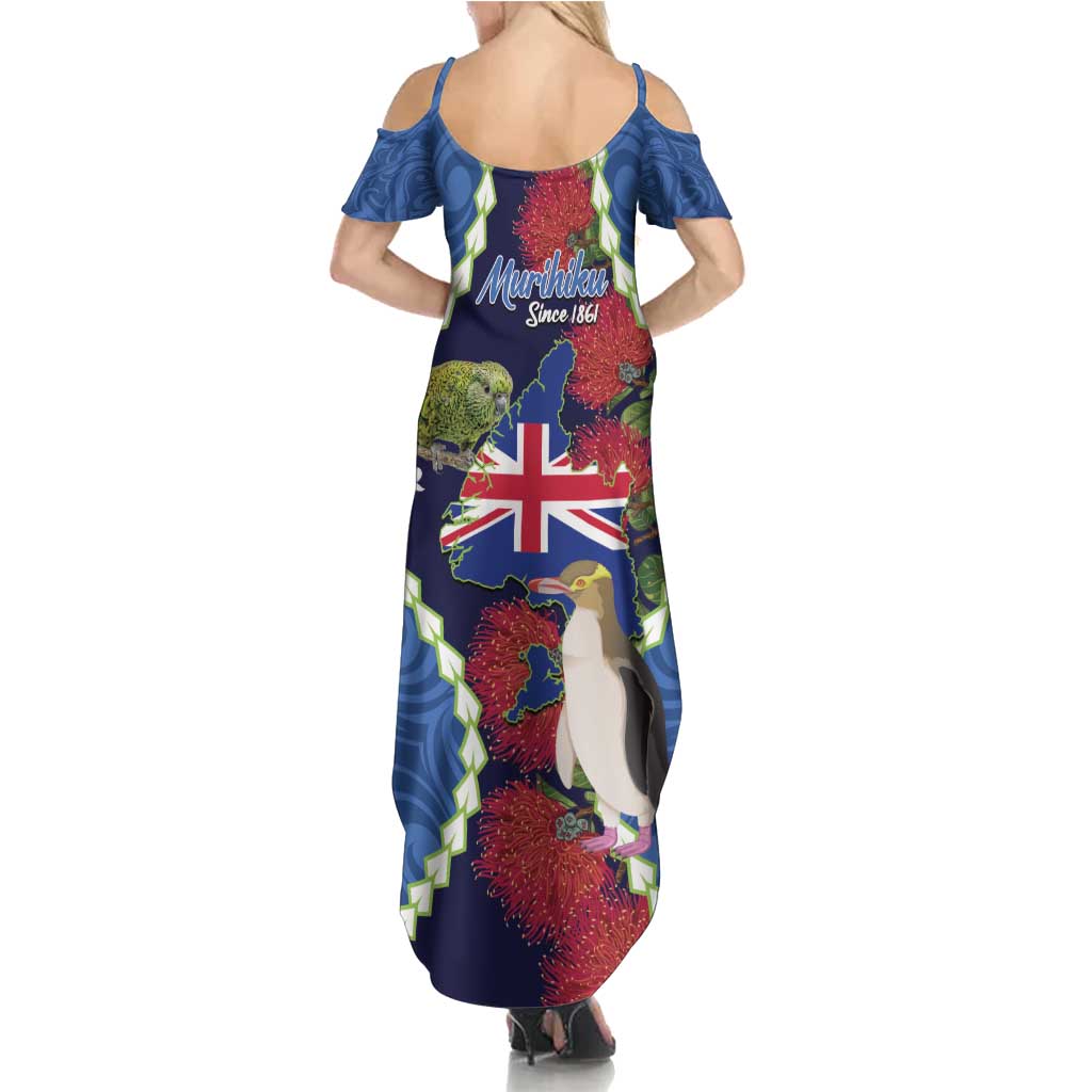 Southland Anniversary Day Family Matching Summer Maxi Dress and Hawaiian Shirt Murihiku 1861 Maori Bird Mix Pohutukawa LT14 - Polynesian Pride
