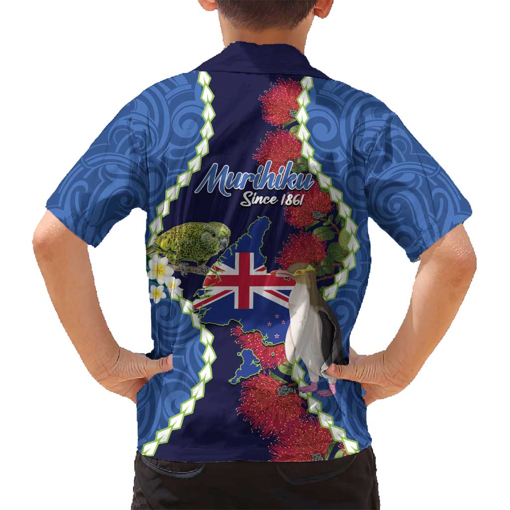 Southland Anniversary Day Family Matching Tank Maxi Dress and Hawaiian Shirt Murihiku 1861 Maori Bird Mix Pohutukawa LT14 - Polynesian Pride