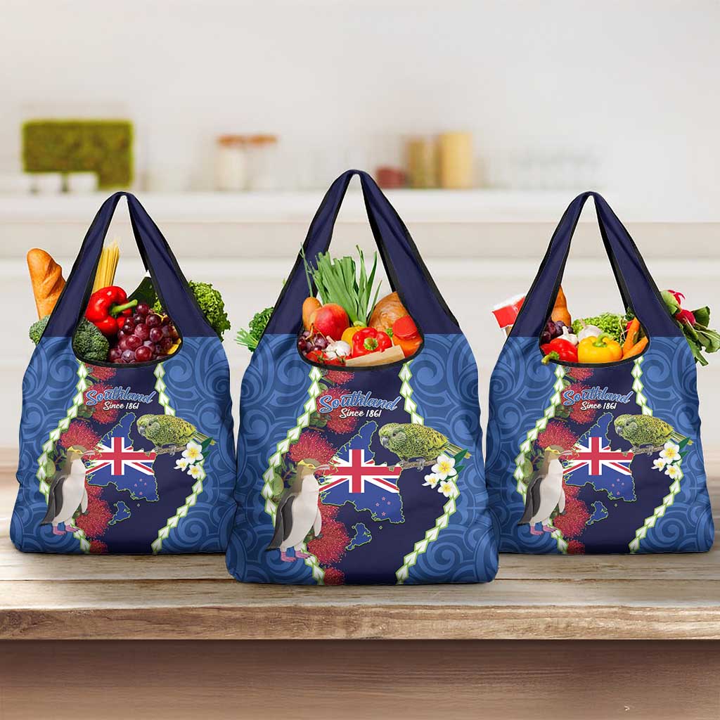 Southland Anniversary Day Grocery Bag Murihiku 1861 Maori Bird Mix Pohutukawa LT14 3-pack One Size Blue - Polynesian Pride