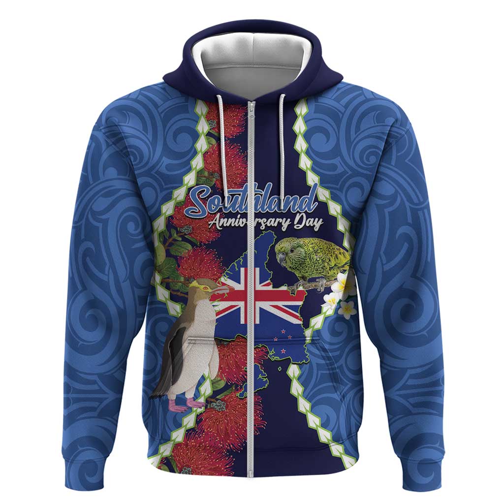Southland Anniversary Day Hoodie Murihiku 1861 Maori Bird Mix Pohutukawa