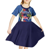Southland Anniversary Day Kid Short Sleeve Dress Murihiku 1861 Maori Bird Mix Pohutukawa