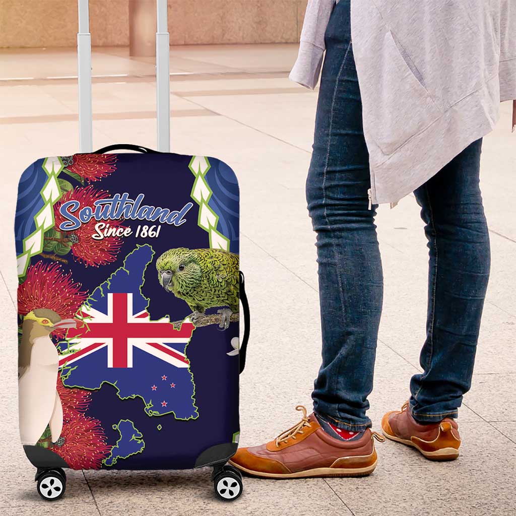 Southland Anniversary Day Luggage Cover Murihiku 1861 Maori Bird Mix Pohutukawa