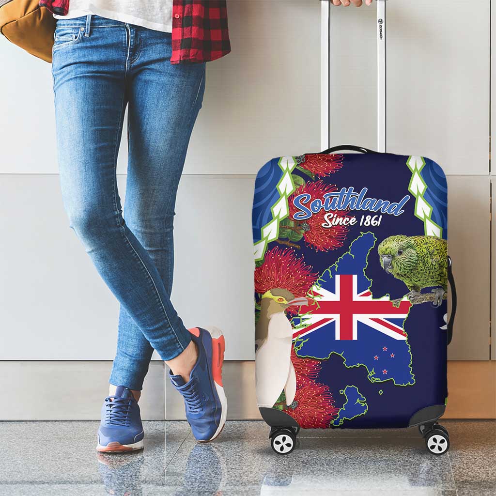 Southland Anniversary Day Luggage Cover Murihiku 1861 Maori Bird Mix Pohutukawa