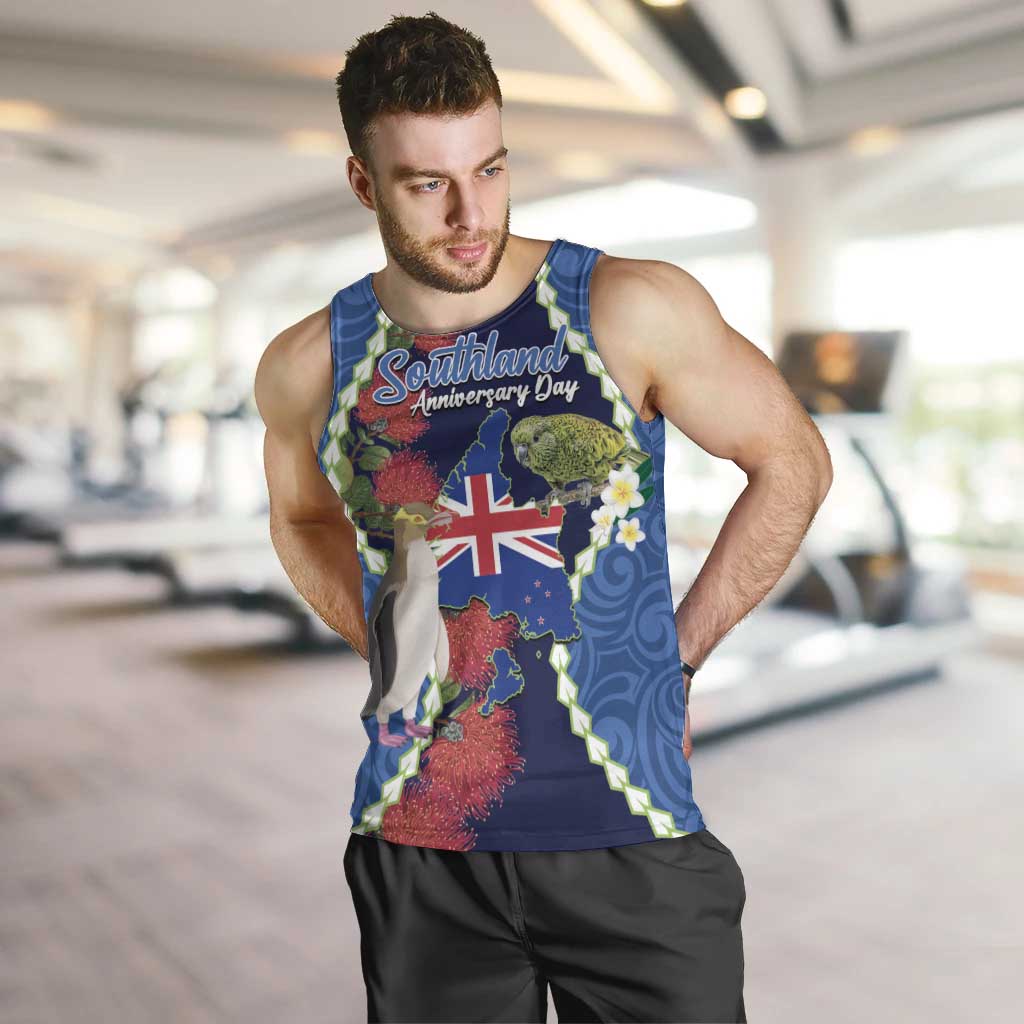 Southland Anniversary Day Men Tank Top Murihiku 1861 Maori Bird Mix Pohutukawa