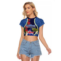 Southland Anniversary Day Raglan Cropped T Shirt Murihiku 1861 Maori Bird Mix Pohutukawa LT14 Female Blue - Polynesian Pride