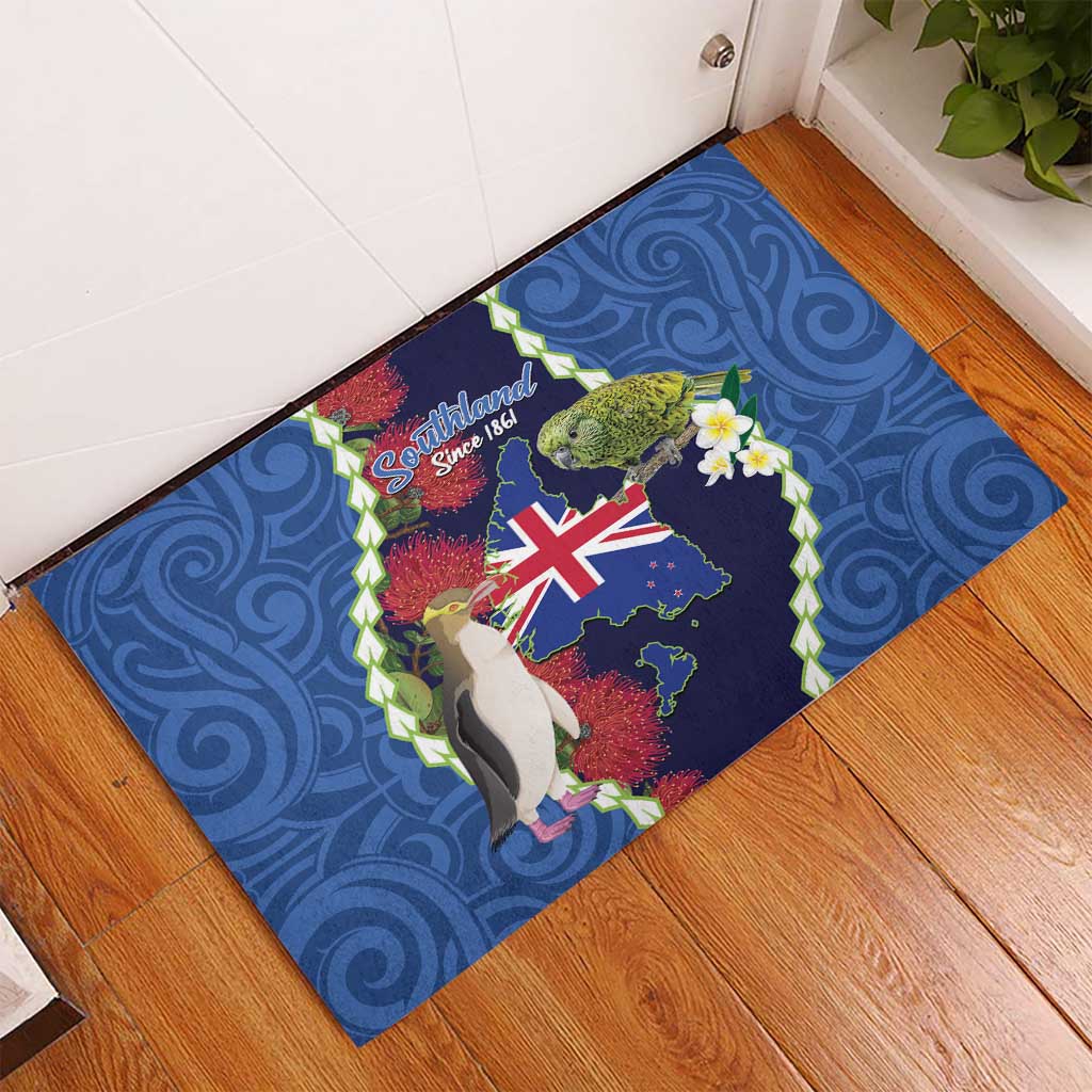 Southland Anniversary Day Rubber Doormat Murihiku 1861 Maori Bird Mix Pohutukawa