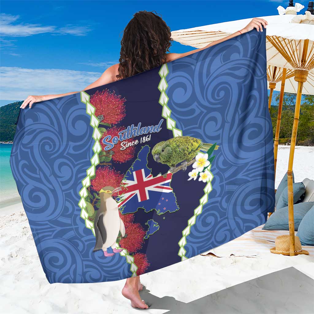 Southland Anniversary Day Sarong Murihiku 1861 Maori Bird Mix Pohutukawa LT14 One Size 44 x 66 inches Blue - Polynesian Pride