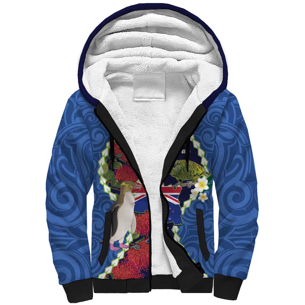 Southland Anniversary Day Sherpa Hoodie Murihiku 1861 Maori Bird Mix Pohutukawa
