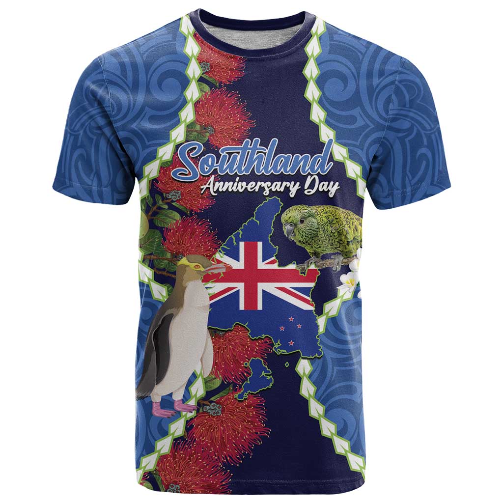 Southland Anniversary Day T Shirt Murihiku 1861 Maori Bird Mix Pohutukawa LT14 Blue - Polynesian Pride