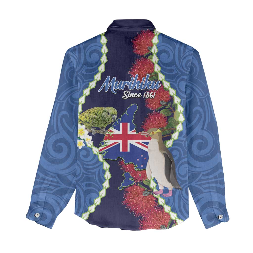 Southland Anniversary Day Women Casual Shirt Murihiku 1861 Maori Bird Mix Pohutukawa