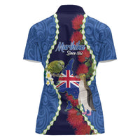 Southland Anniversary Day Women Polo Shirt Murihiku 1861 Maori Bird Mix Pohutukawa